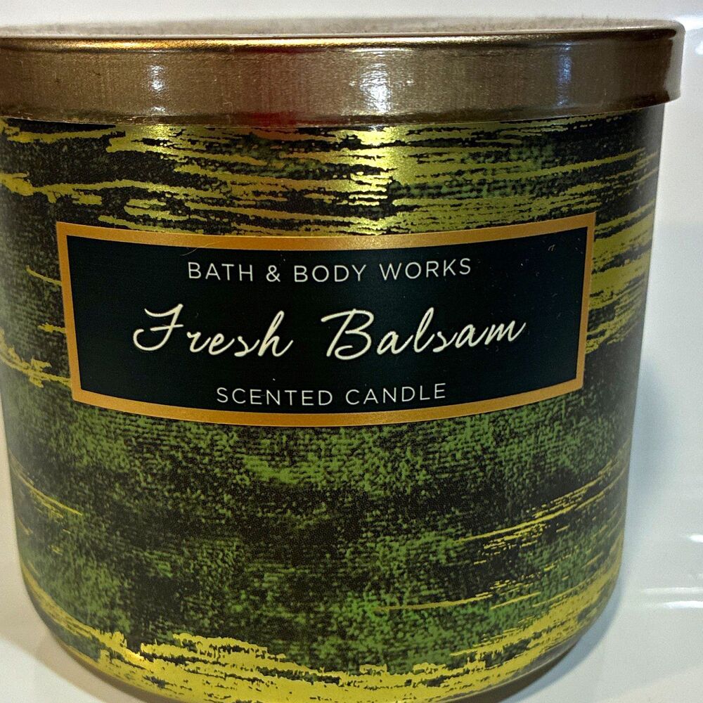 Bath & Body Works Fresh Balsam Scented 3-Wick Jar Candle Large Green Gold